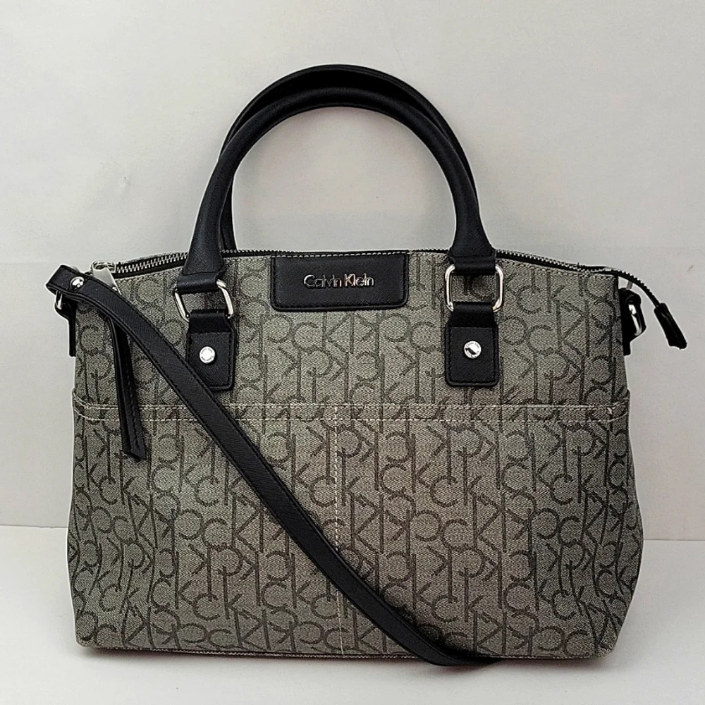 Calvin Klein Monogram Satchel/ Shoulder Bag Gray & Black